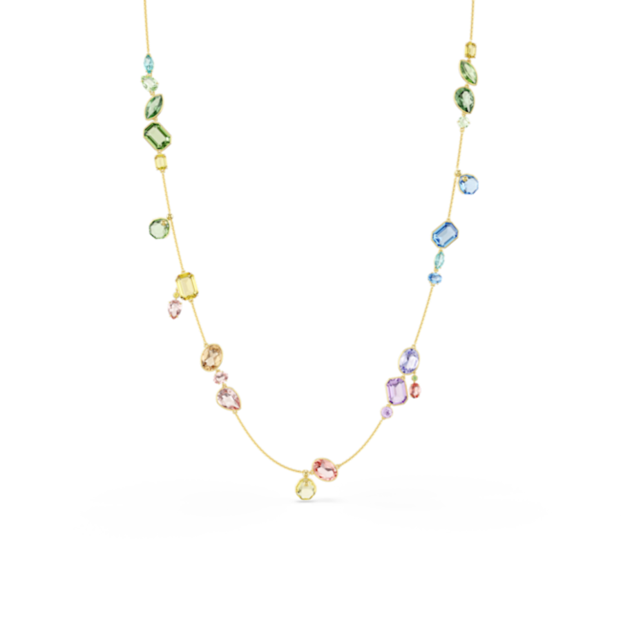 Resim Gema Dizi Kolye, Karışık kesimler, Çok renkli, Altın rengi kaplama