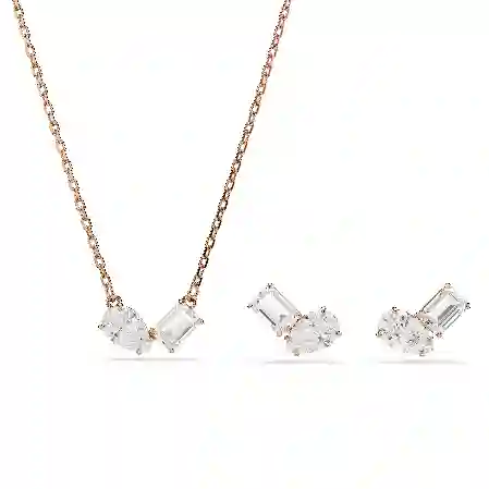 Resim Mesmera Set, Armut kesim, Sekizgen kesim, Beyaz, Pembe altın rengi kaplama