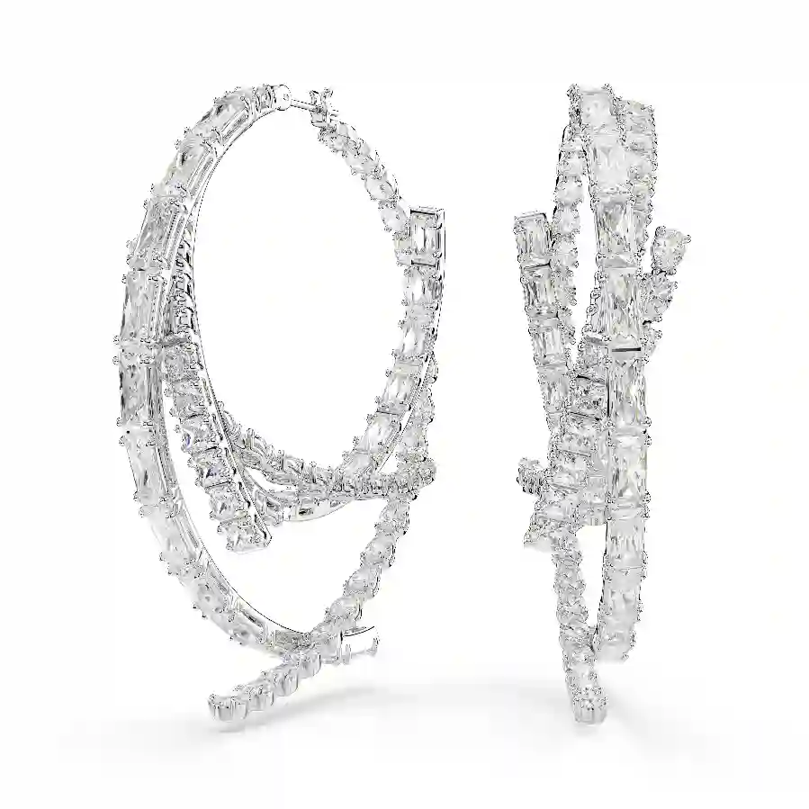 Resim Matrix halka küpeler, Karışık kesimler, Beyaz, Rodyum kaplama