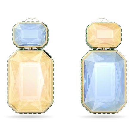 Resim Chroma Klipsli Küpeler, Asimetrik tasarım, Sekizgen kesim, Çok renkli, Altın rengi kaplama