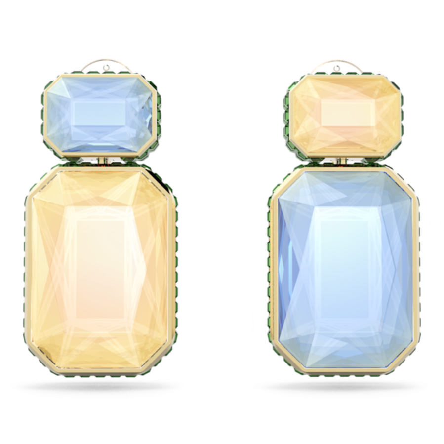 Resim Chroma Klipsli Küpeler, Asimetrik tasarım, Sekizgen kesim, Çok renkli, Altın rengi kaplama