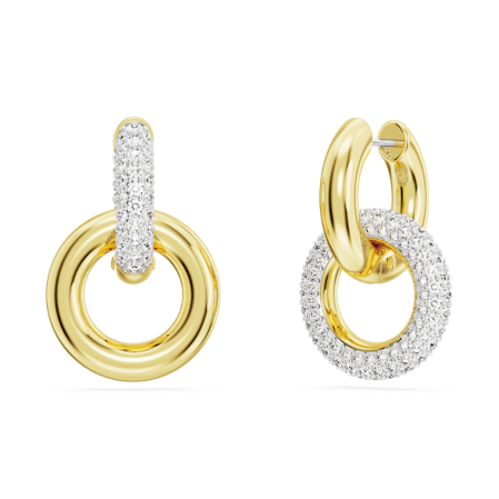 Resim Dextera halka küpeler, Asimetrik tasarım, Kilitlenmiş döngü, Beyaz, Altın rengi kaplama