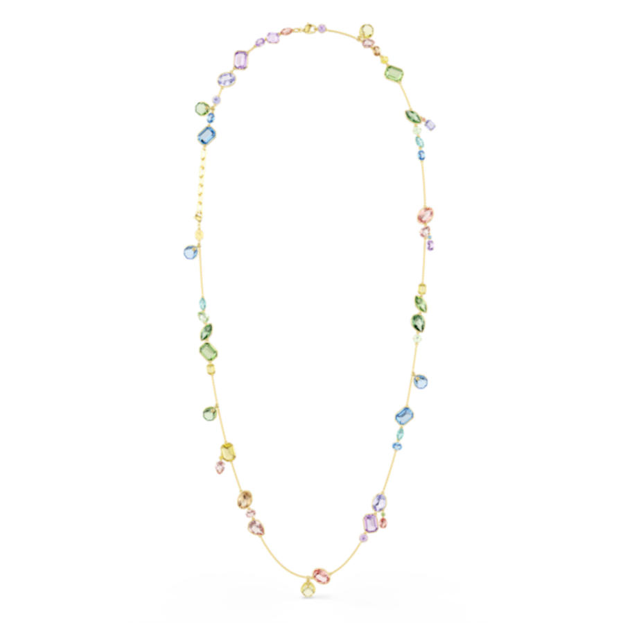 Resim Gema Dizi Kolye, Karışık kesimler, Çok renkli, Altın rengi kaplama