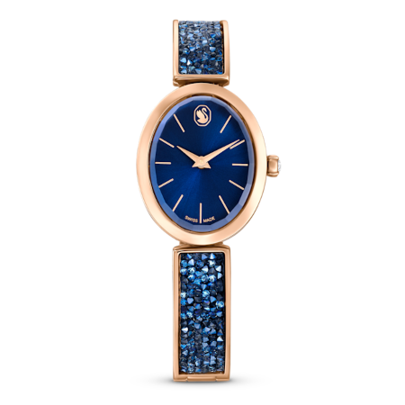 Resim Crystal Rock Oval Saat, İsviçre Üretimi, Kristal bileklik, Mavi, Pembe altın rengi yüzey