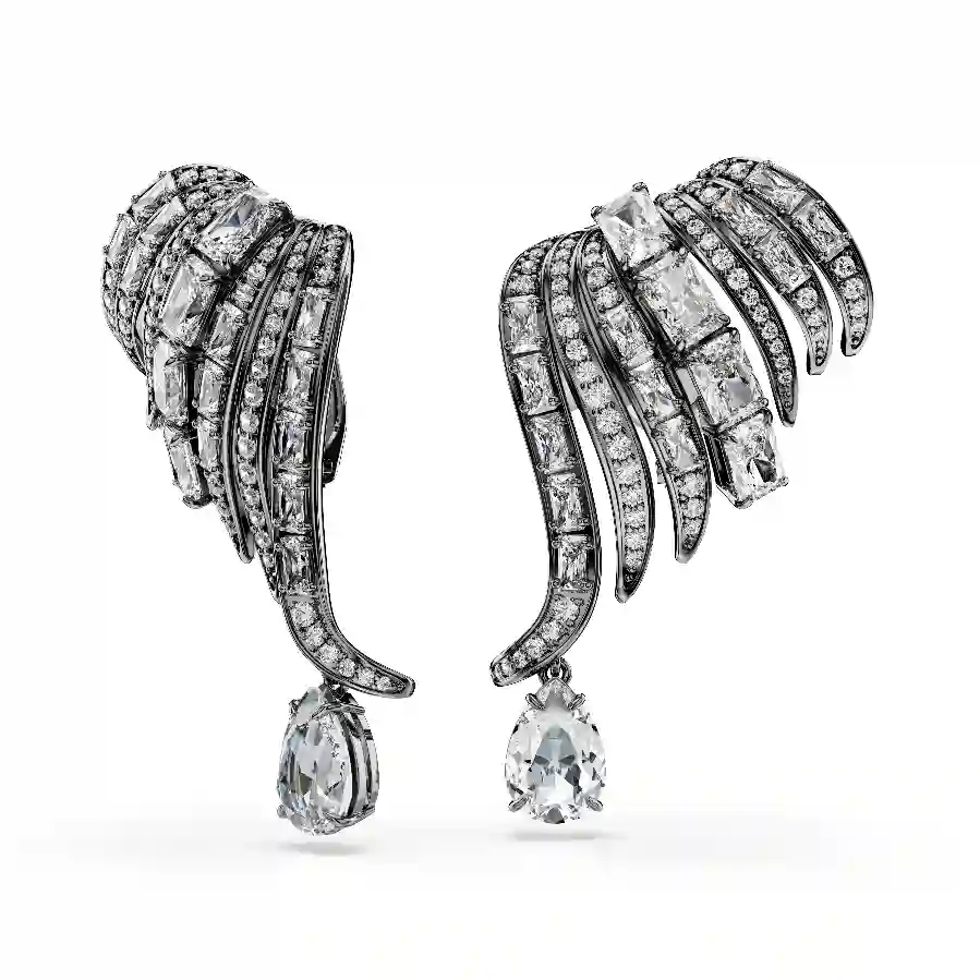 Resim The Vienna Collection kelepçe küpe, Tüy, Beyaz, Rutenyum kaplama