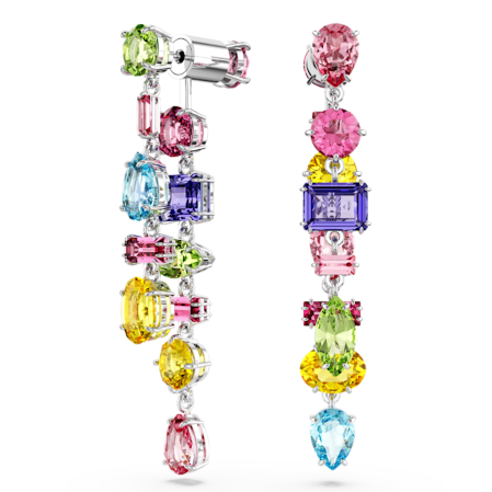 Resim Gema damla küpeler, Asimetrik tasarım, Karışık kesimler, Uzun, Çok renkli, Rodyum kaplama