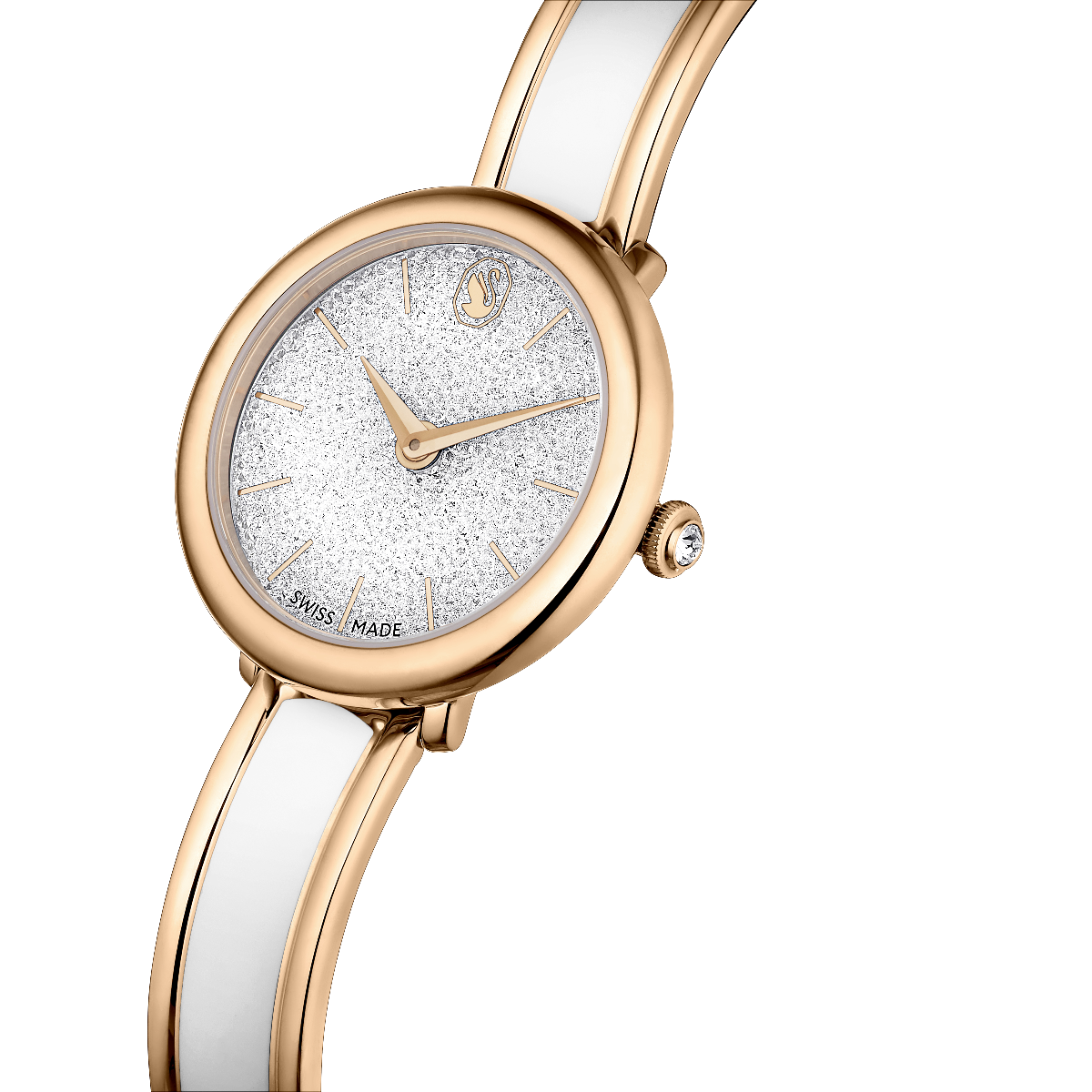 Resim Crystalline Bangle Saat, İsviçre Üretimi, Metal bileklik, Yeşil, Pembe altın rengi yüzey