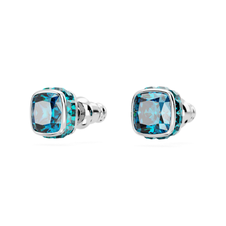 Resim Birthstone düğme Küpeler, Kare kesim, Aralık, Mavi, Rodyum kaplama