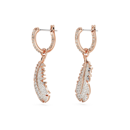 Resim Nice damla küpeler, Tüy, Beyaz, Pembe altın rengi kaplama