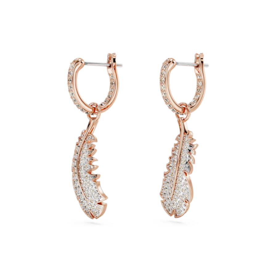 Resim Nice damla küpeler, Tüy, Beyaz, Pembe altın rengi kaplama