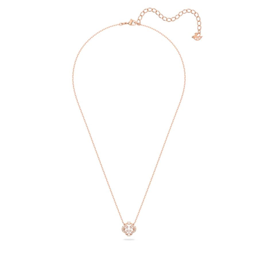 Resim Swarovski Sparkling Dance Kolye, Yonca, Beyaz, Pembe altın rengi kaplama