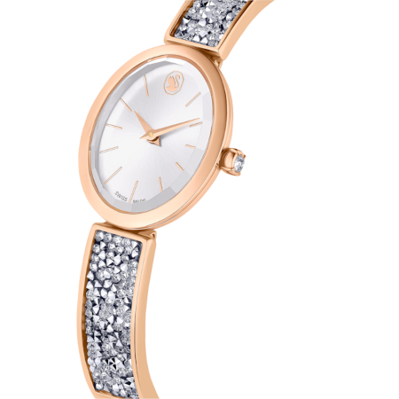 Resim Crystal Rock oval Saat, İsviçre Üretimi, Kristal bileklik, Rose Altın tonu, Pembe altın rengi yüzey