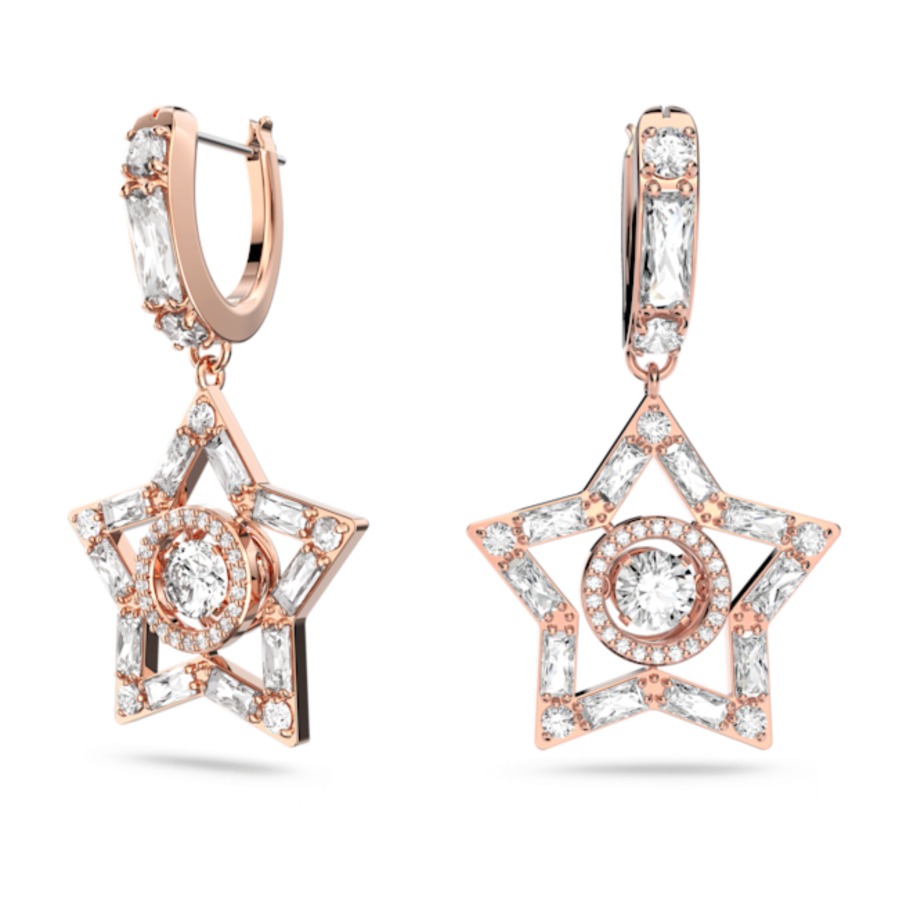 Resim Stella damla küpeler, Karışık kesimler, Yıldız, Beyaz, Pembe altın rengi kaplama