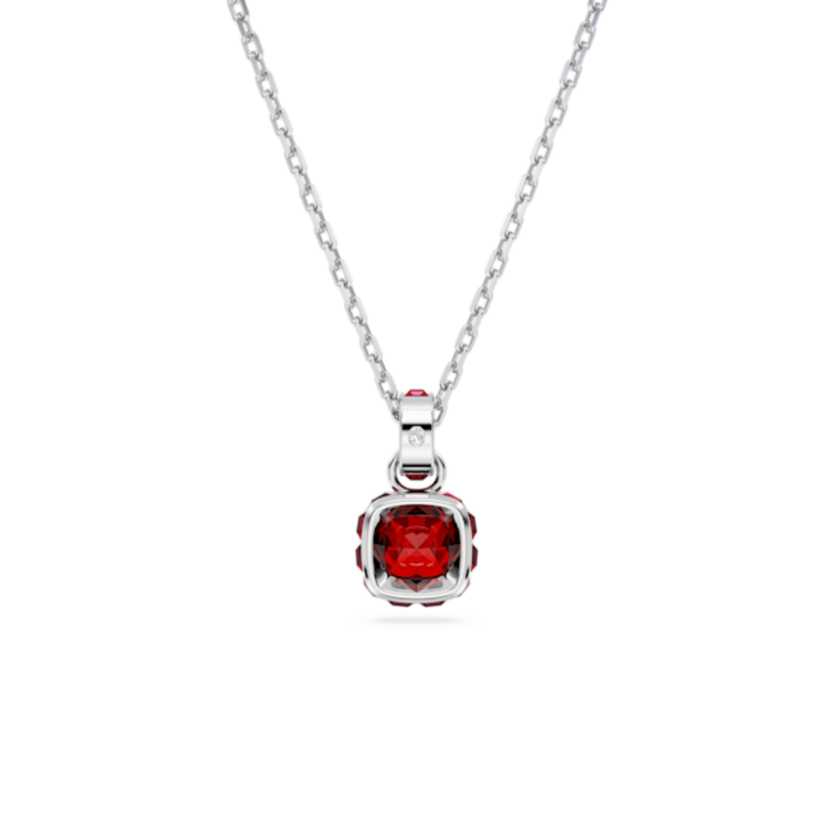 Resim Birthstone Kolye, Kare kesim, Ocak, Kırmızı, Rodyum kaplama