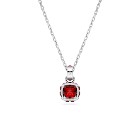 Resim Birthstone Kolye, Kare kesim, Ocak, Kırmızı, Rodyum kaplama