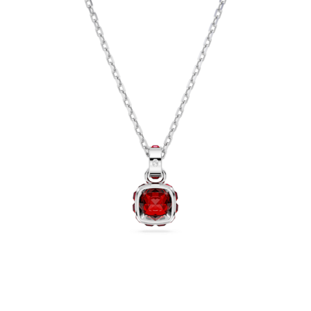 Resim Birthstone Kolye, Kare kesim, Ocak, Kırmızı, Rodyum kaplama