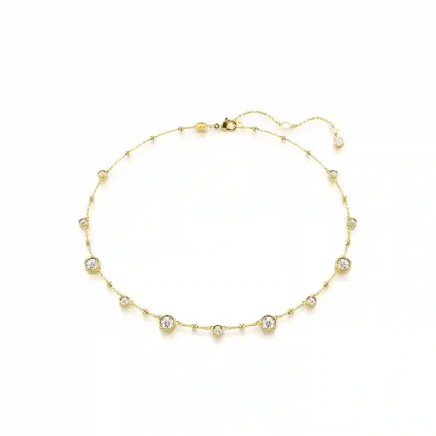 Resim Imber Kolye, Yuvarlak kesim, Serpiştirilmiş tasarım, Beyaz, Altın rengi kaplama