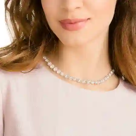 Resim Una Angelic Tennis kolye, Yuvarlak kesim, Orta, Beyaz, Pembe altın rengi kaplama