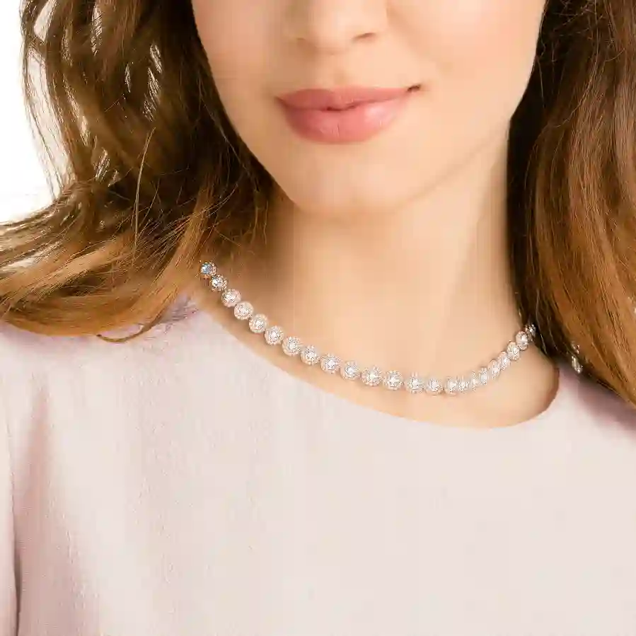 Resim Una Angelic Tennis kolye, Yuvarlak kesim, Orta, Beyaz, Pembe altın rengi kaplama