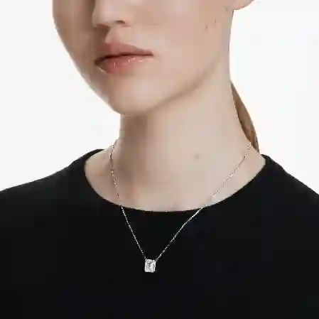 Resim Stilla Kolye, Sekizgen kesim, Beyaz, Rodyum kaplama