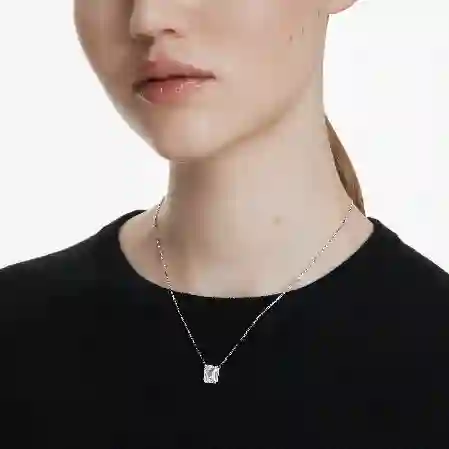 Resim Stilla Kolye, Sekizgen kesim, Beyaz, Rodyum kaplama