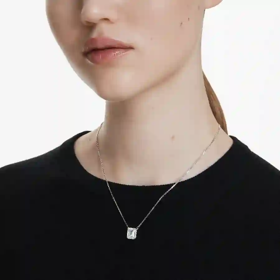 Resim Stilla Kolye, Sekizgen kesim, Beyaz, Rodyum kaplama