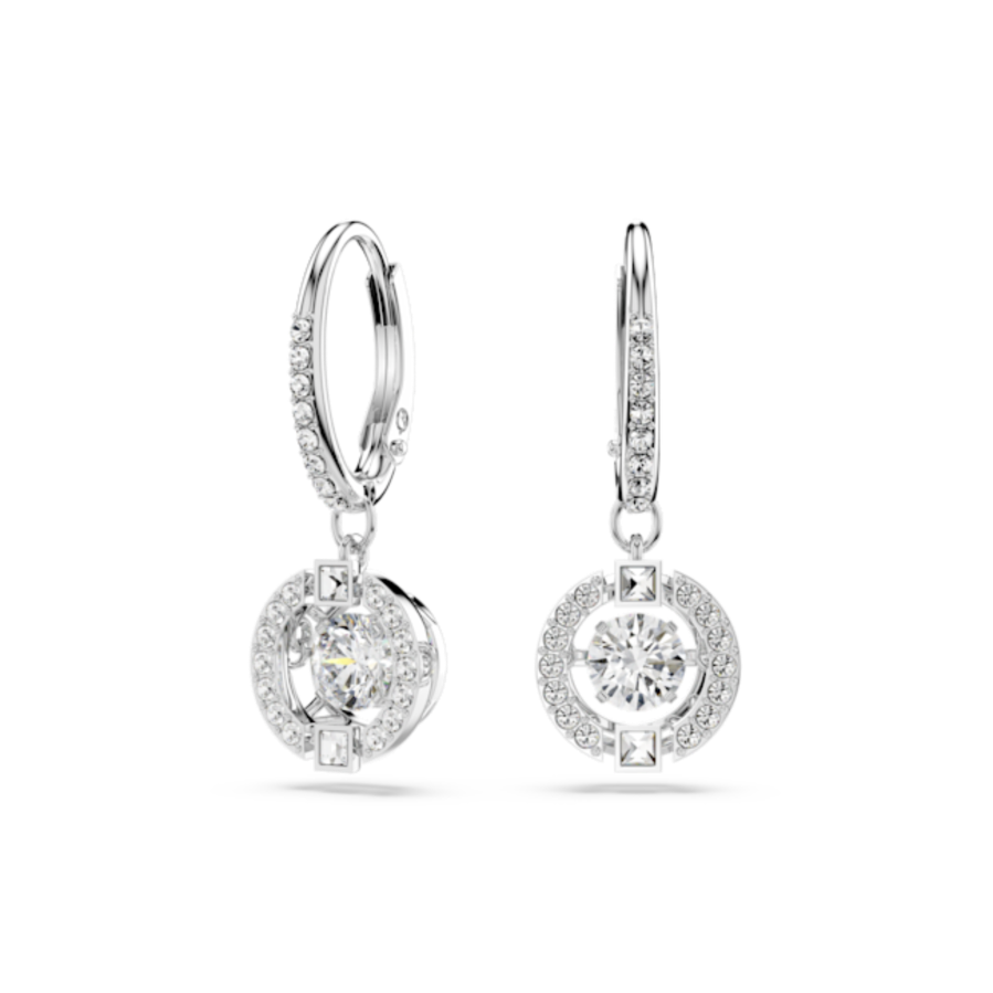 Resim Swarovski Sparkling Dance damla küpeler, Yuvarlak kesim, Beyaz, Rodyum kaplama
