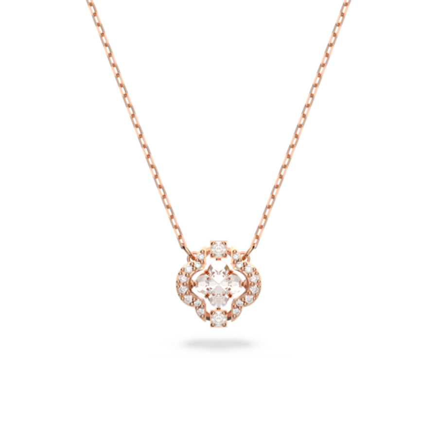 Resim Swarovski Sparkling Dance Kolye, Yonca, Beyaz, Pembe altın rengi kaplama