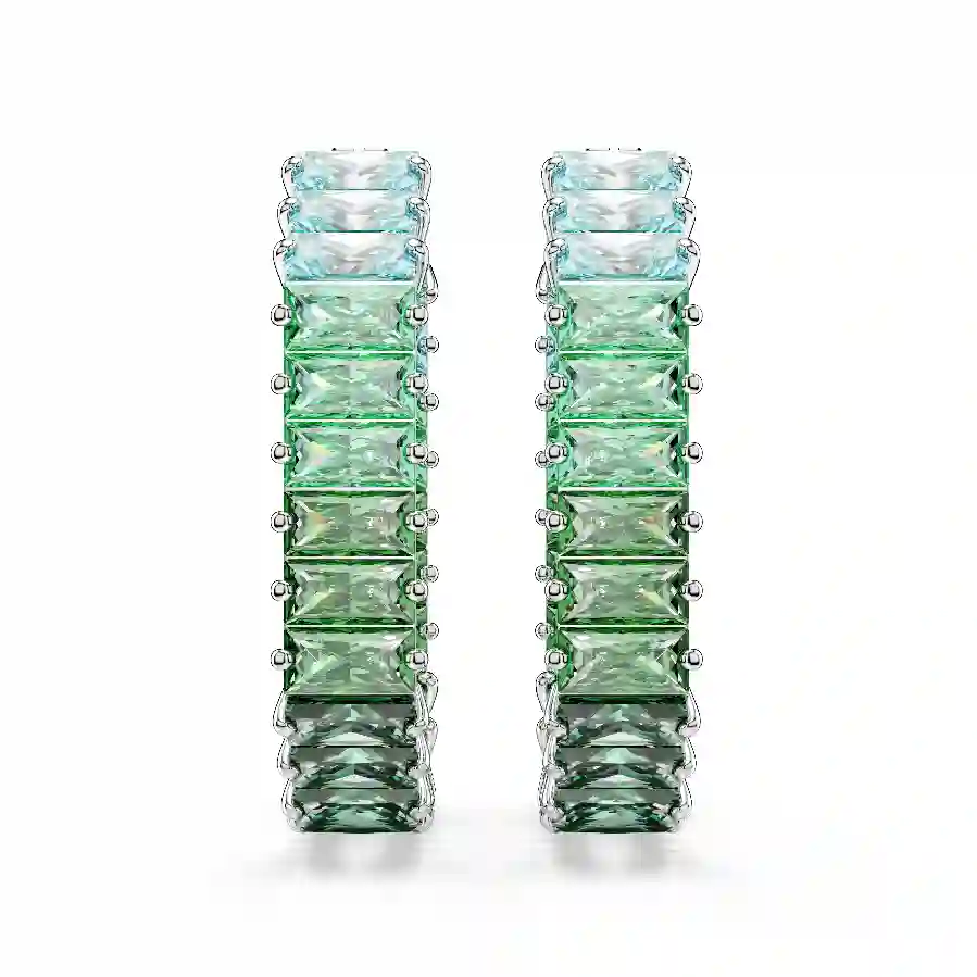 Resim Matrix halka küpeler, Baget kesim, Sekizgen şekil, Renk geçişli, Yeşil, Rodyum kaplama