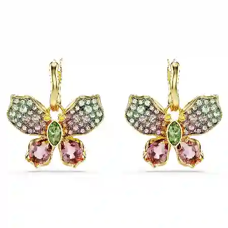 Resim Idyllia damla küpeler, Karışık kesimler, Pavé, Kelebek, Çok renkli, Altın rengi kaplama