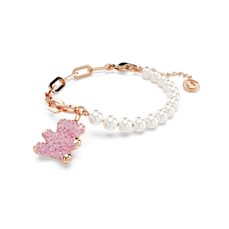 Resim Teddy Bileklik, Kristal inci, Ayıcık, Pembe, Pembe altın rengi kaplama