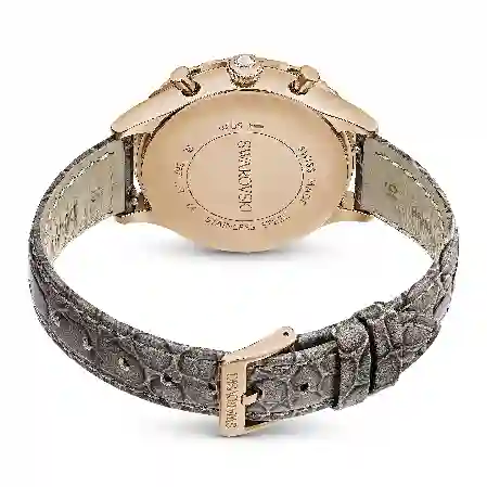 Resim Octea Chrono Saat, İsviçre Üretimi, Deri kayış, Gri, Pembe altın rengi yüzey