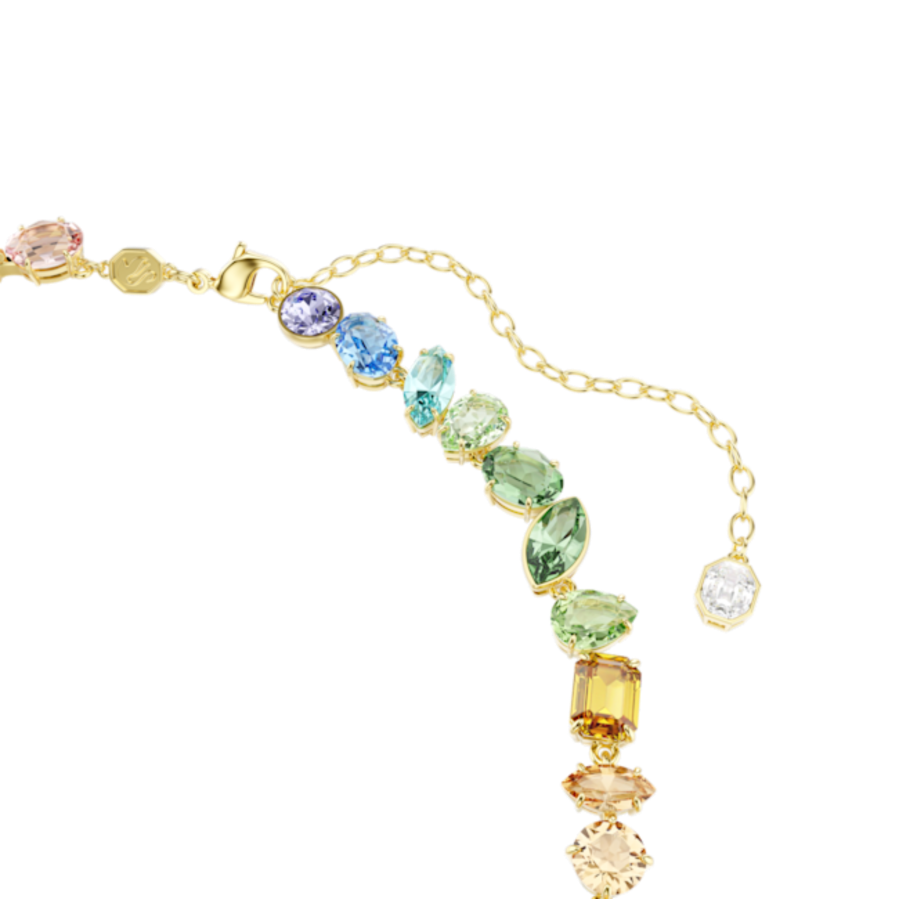 Resim Gema Kolye, Karışık kesimler, Sallantılı kristaller, Çok renkli, Altın rengi kaplama