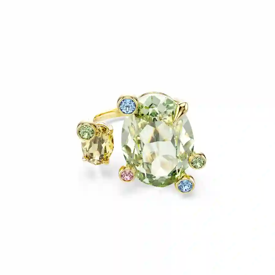 Resim Gema Açık Yüzük, Karışık kesimler, Çok renkli, Altın rengi kaplama