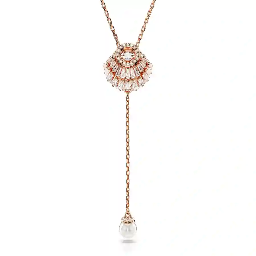 Resim Idyllia Y Kolye, Kristal inci, Deniz Kabuğu, Beyaz, Pembe altın rengi kaplama